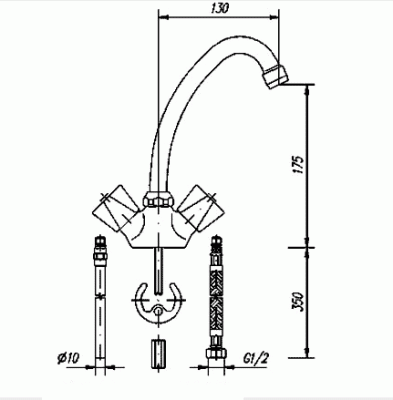 105 TRIGO 130 Смеситель для мойки, излив 130 мм.с классической кран-буксой MOFEM