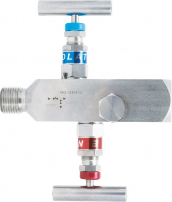 Двухвентильный клапан игольчатый для установки манометра  Внутренняя-Наружная р. М20х1,5 нерж. ст.