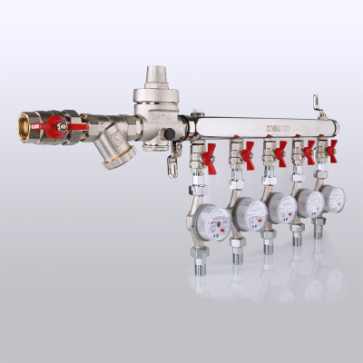 Узел этажн. для сист. водосн., 6 отводов, РД только на вводе, ввод СЛЕВА (200729)
