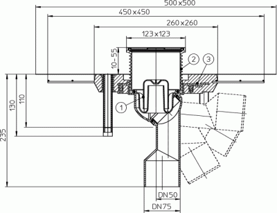 HL 80.1C DN 50/75 Трап для внутренних помещений с консолью из полимербетона решетка 115х115
