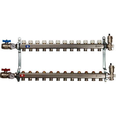 Комплект коллекторный блок с запорными клапанами STOUT 1х13 вых x 3/4" SMS 0912 000013 нерж.сталь