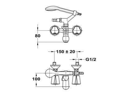 202 NOVA  Смеситель для ванны, излив 110мм. с держат. с классической кран-буксой MOFEM 