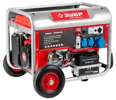 Генератор бензиновый ЗУБР К+Р 5500/5000 Вт,220/12 В,ручной пуск,2,08 л/ч ,предохранитель 22,7А