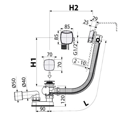 Обвязка для гидромассажных ванн, хром 1.1/2"х40 A566-112122-57  Alcaplast