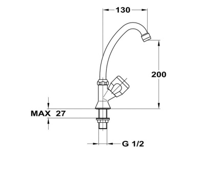 700 E  Кран для воды с одним маховиком, излив 130 мм.с классической кран-буксой MOFEM