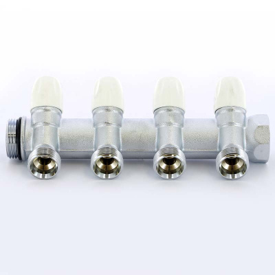 Коллектор на 4 выхода 1" х 3/4" регулируемый под евроконус TIEMME НИКЕЛЬ