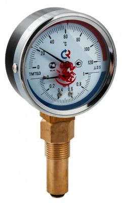 Термоманометр ТМТБ-41Р Dy 100 с нижним подключением 1/2", 10 бар 0-150* (Радиальный)