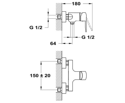 402 MODE  Смеситель для душ.кабины без излива с настенным держателем MOFEM