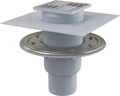 Сливной трап 105х105/50/75мм, прямой сток, решетка из нерж.стали, гидрозатвор SMART APV2324