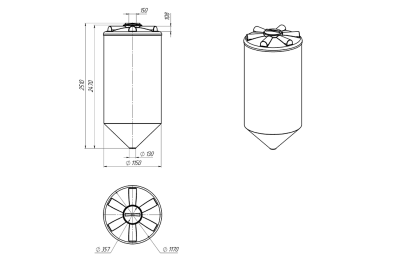 ЕМКОСТЬ ФМ 2000 литров Диаметр  1150 мм   Диаметр горловины 300 мм