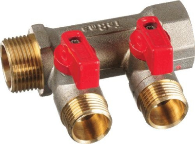 Коллектор с Отсекающими кранами 3/4" х 2 выхода 1/2" Наружная резьба TeRma (TRm)  