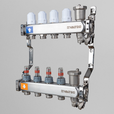 Группа коллекторная НЕРЖ со встр. расходомерами в сборе, 1"х9 вых. Евроконус 3/4" VTc.579.EMNX.0609