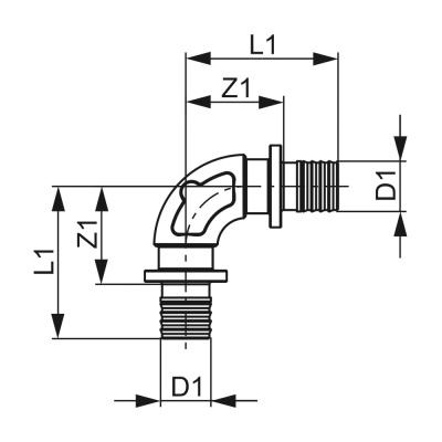 TECEflex Угол латунный  90° закругленный, 50 x 50, аксиальный фитинг 707350