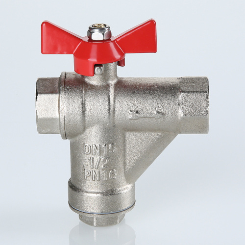 Кран шаровый со встроенным прямым фильтром, рукоятка бабочка 1/2" вн.-вн. VALTEC VT.294.N.04 