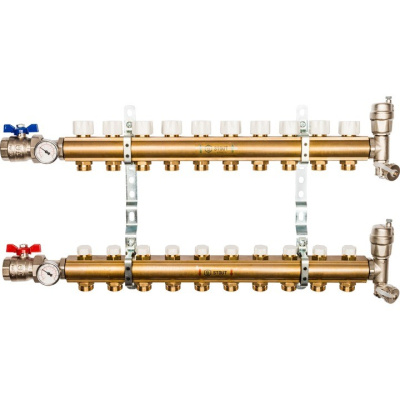 Комплект  коллекторный блок с расходомерами STOUT 1"х 10 вых x 3/4" SMB 0473 000010 из латуни