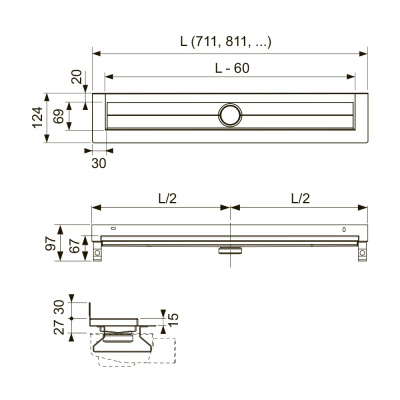 Душевой канал 1500 мм, TECEdrainline, прямой для пристенного монтажа с лентой Seal System 601501