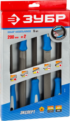 Набор напильников ЗУБР №2 , 200 мм , 5 предметов:плоский,полукруглый,трехгранный,квадратный,круглый