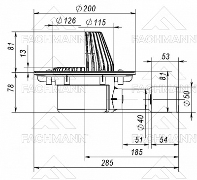 Воронка кровельная VB 510.0 Y горизонтальный выпуск DN40/50 с фланцем, выпуклый листвоуловитель