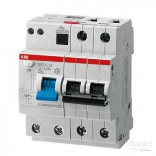 Дифференциальный автомат ABB DS202 ,тип AС,2P+N,4 мод.20A,30mA,тип расцепления C,6Ка