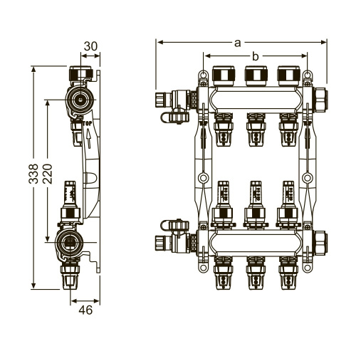 TECElogo-Push SLQ Коллектор для поверхностного отопления 1'' х 16 push-fit, 10 контуров 77311110