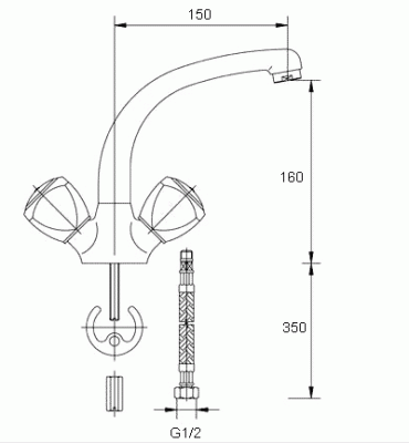 114 TRIGO  Смеситель для мойки, излив150 мм. с классической кран-буксой MOFEM