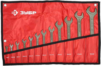 Набор комбинированных ключей ЗУБР МАСТЕР 12 шт.: 6, 7, 8, 9, 10, 11, 12, 13, 14, 17, 19, 22 в чехле