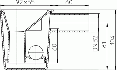 HL21 Капельная воронкас гидрозатвором; соед 92х55мм, гидрозатвор 60мм с запахозапирающим устройством