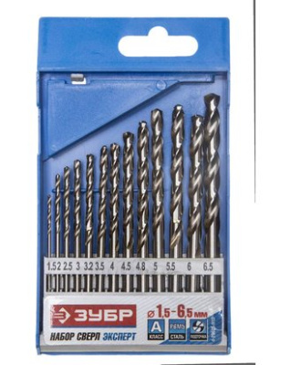 Набор сверел по мет. ЗУБР "ЭКСПЕРТ"  Сталь Р6М5,угол заточки 135  13 шт.уп.