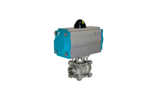 Кран шаровый муфтовый AISI304 DN 20 (3/4"), вн-вн резьба с двухсторонним пневмоприводом AT52D, (3PC)