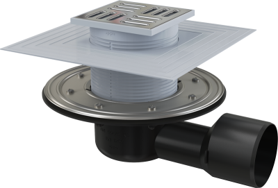 Трап 105х105/50/75 мм боково сток, решетка из нержавеющей стали, гидрозатвор сухой и мокрый APV3344