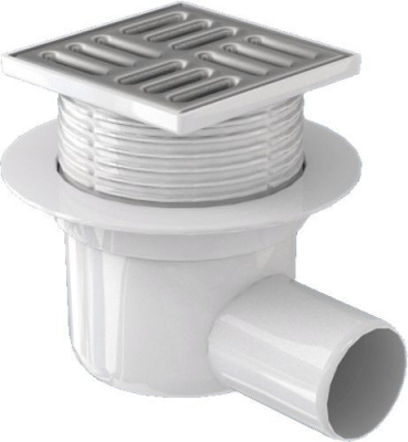 Трап горизонтальный с металл. решёткой 100х100, Д50 серый