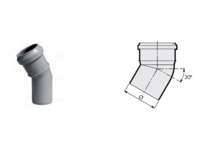 Отвод канализационный DN  110 мм на 30° полипропиленовый, серый Синикон
