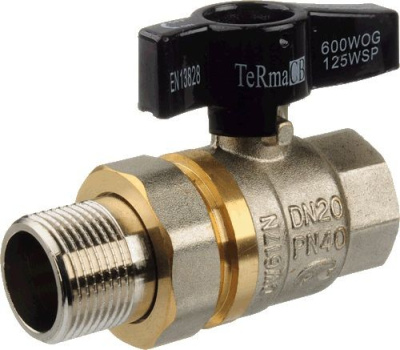 Кран шаровый для отопления со сгоном TERMA-R-CB, рукоятка бабочка    3/4" Внутренняя-Наружная резьба