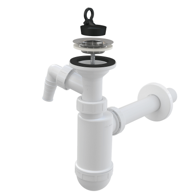 Сифон для умывальника А410Р ALCAPLAST, DN40 ,нержавеющая   решетка DN63 , со штуцером 