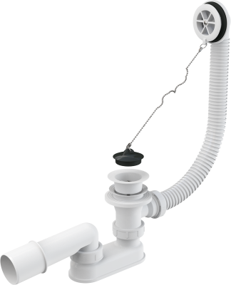 Сифон для ванны 1.1/2"х40 A502 Alcaplast , донный клапан/решетка перелива белый (ПВХ/Пластик)