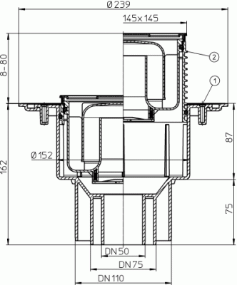 HL 3100 DN 50/75/110 Трап серии 60 Pius; с высокой пропускной способностью решетка 138х138