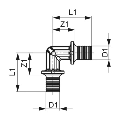 TECEflex Угол латунный 90°, 63 x 63, аксиальный фитинг 767063