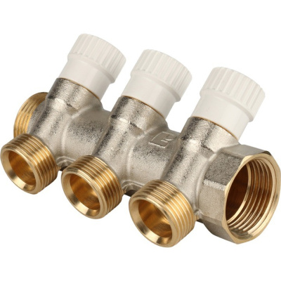 Коллектор  регулировочный на 3 вых 1" х 3/4" евроконус STOUT никель  SMB 6851 013403