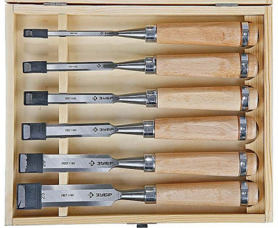 Набор ЗУБР Стамески-долото "ЭКСПЕРТ" с дерев.ручкой, хромованадиевых, 6,10,12,16,20,25мм, 6шт.