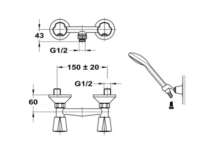 402 NOVA  Смеситель для душевой кабины без излива. держ. душа с классической кран-буксой MOFEM