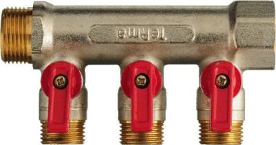 Коллектор с Отсекающими кранами 3/4" х 3 выхода 1/2" Наружная резьба TeRma (TRm)  