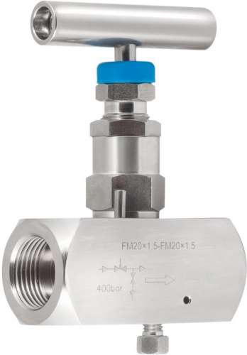 Клапан игольчатый для установки манометра  внутренняя резьба М20х1,5 нержавеющая сталь
