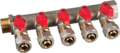 Коллектор с отсекающими кранами  3/4" х 5 выходов 16 мм Наружная резьба TeRma (TRm) 