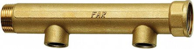 Коллектор проходной нерегулируемый FAR 1.1/4"х3/4" 2 выхода Внутр-резьба раст. между отводами 100 мм