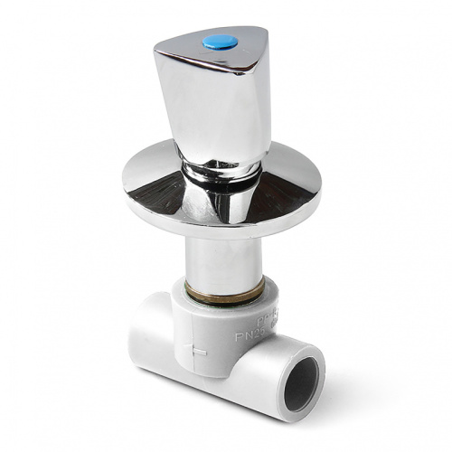Клапан (вентиль) трилистник с хромированной рукояткой Белый DN 20 PRO AQUA ПП-Р PA43508 