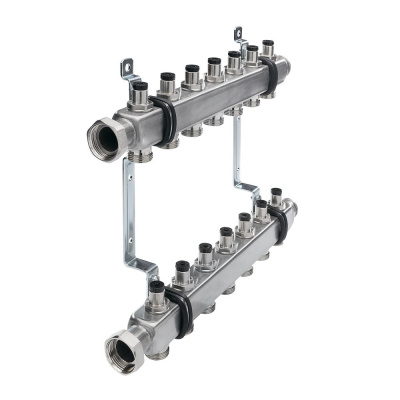 Коллектор из нержавеющей стали 5к x 3/4", подающая и обратная линии 1", с запорными вентилями TECE