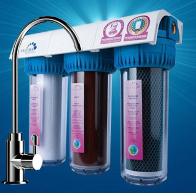 Фильтр тройной для мягкой воды: Осадочный+Арагон М-СВС+JG, кран тип 3 , прозр.корп. 66037 ГЕЙЗЕР 3И