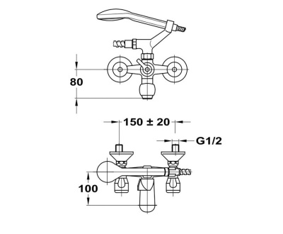 202 Е NOVA  Смеситель для ванны, излив 110мм.с держат. с классической кран-буксой MOFEM 