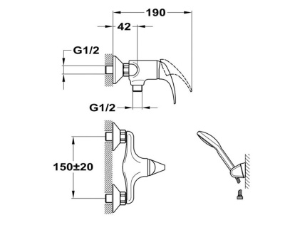 402 JUN  Смеситель для душ.кабины без излива с настенным держателем MOFEM