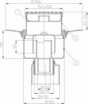 HL 317- DN 50/75/110 Трап с вертикальным выпуском решетка 138х138